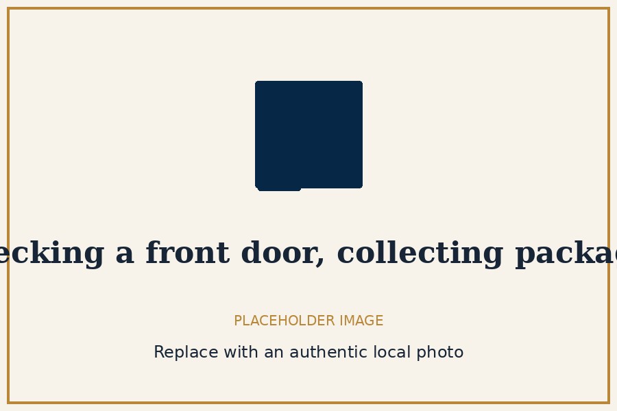 Placeholder image — checking a front door and collecting packages